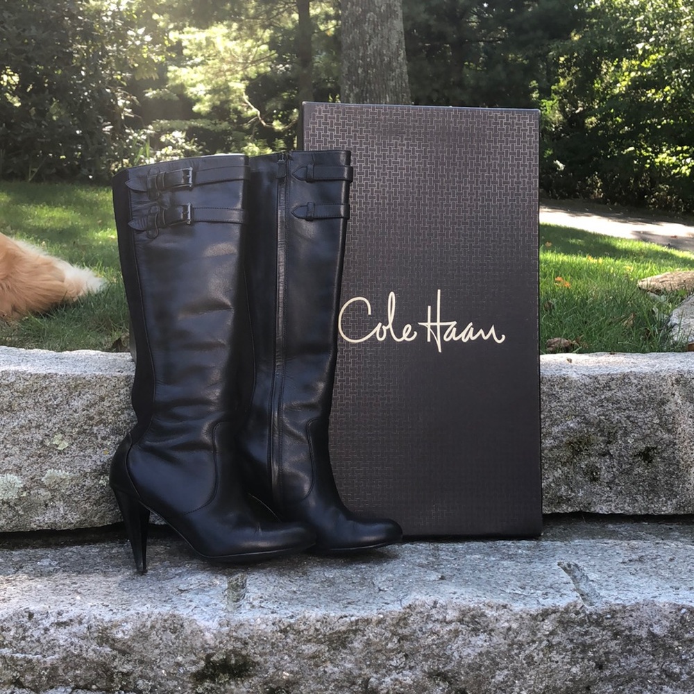 BLACK COLE HAAN HEELED TALL BOOTS SIZE 7.5!